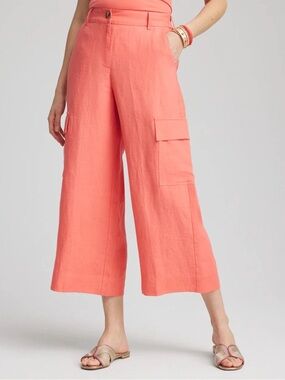 Chico's Coral Crop Wide-Leg Cargo Pants